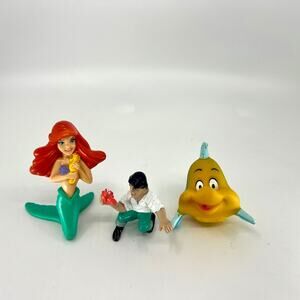 VNTG McDonalds The Little Mermaid Ariel, Eric & Flounder Figures Toys 2-3" Lot